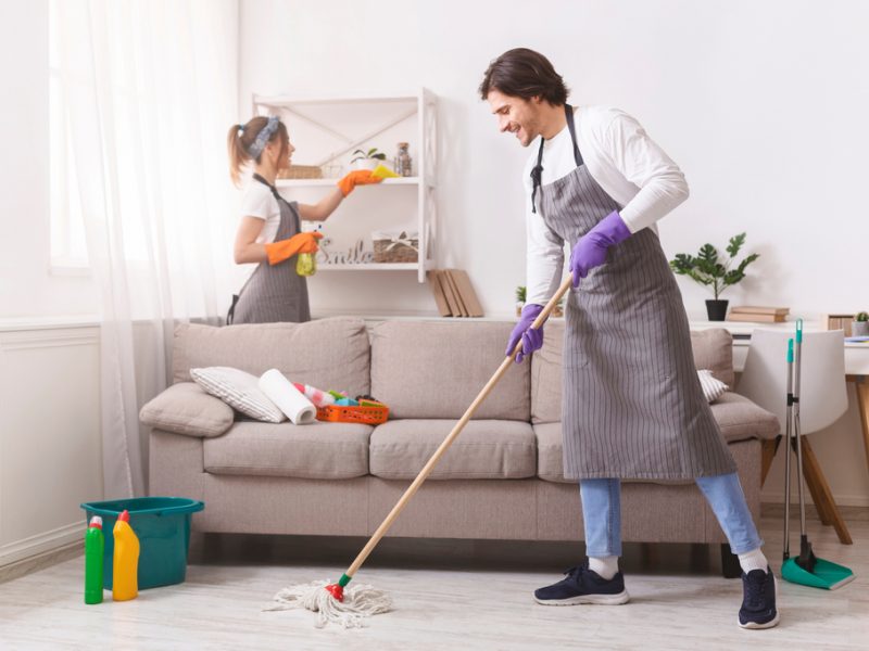 Residential,Cleaning,Services.,Couple,Of,Skilled,Housekeepers,Man,And,Woman