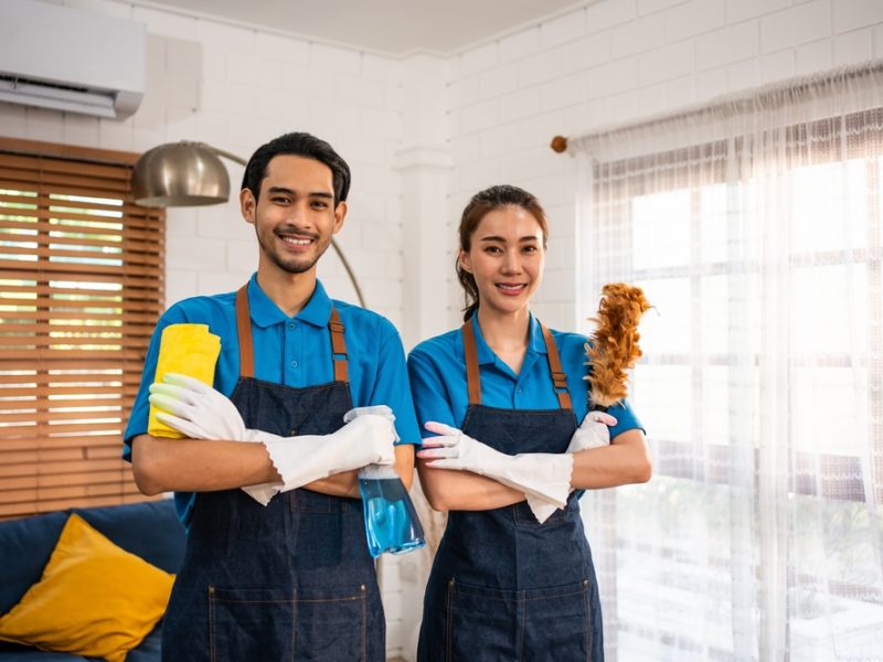 Portrait,Of,Young,Man,And,Woman,Cleaning,Service,Worker,Work